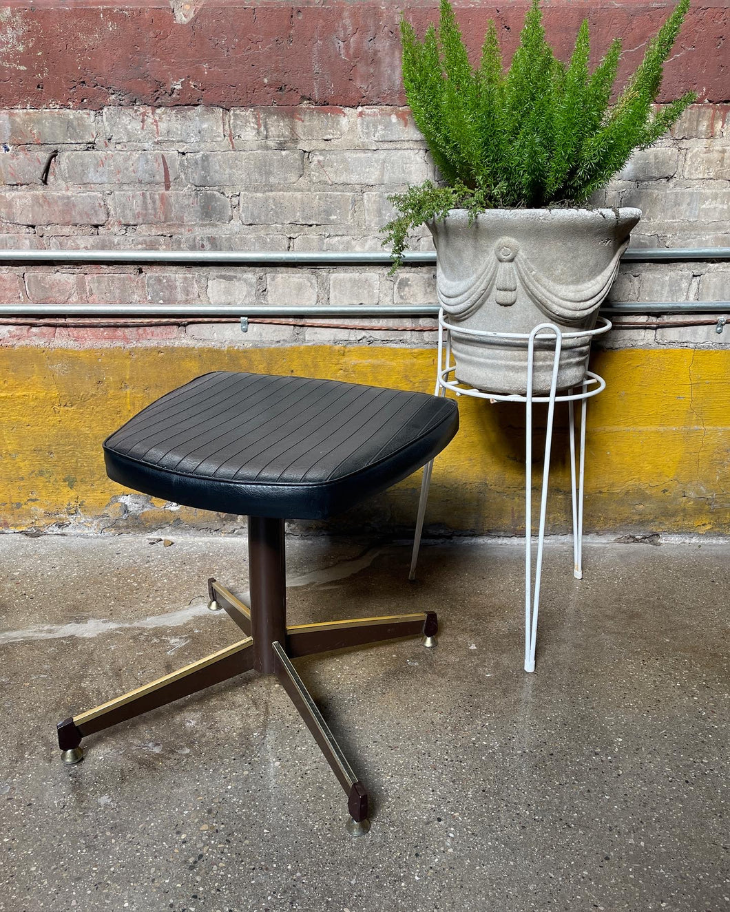 Mid-Century Swivel Black Vinyl Ottoman