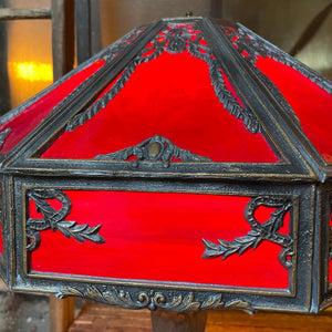 Red Ornate Slag Lamp