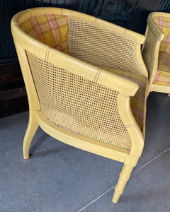 Bamboo-Style Plaid and Cane Chair Set (2)