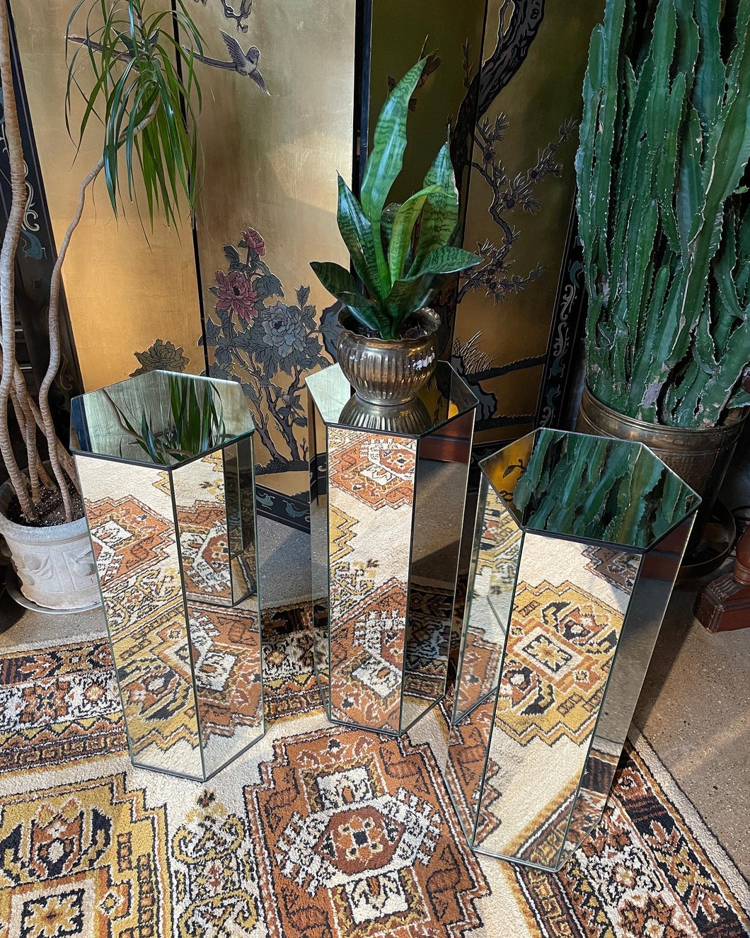 Hexagonal Mirrored Pedestals, Three (3) Available