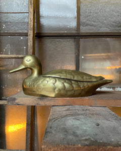 Hand-Crafted Brass Duck Container