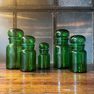 Emerald Glass Lidded Jar Set (5)