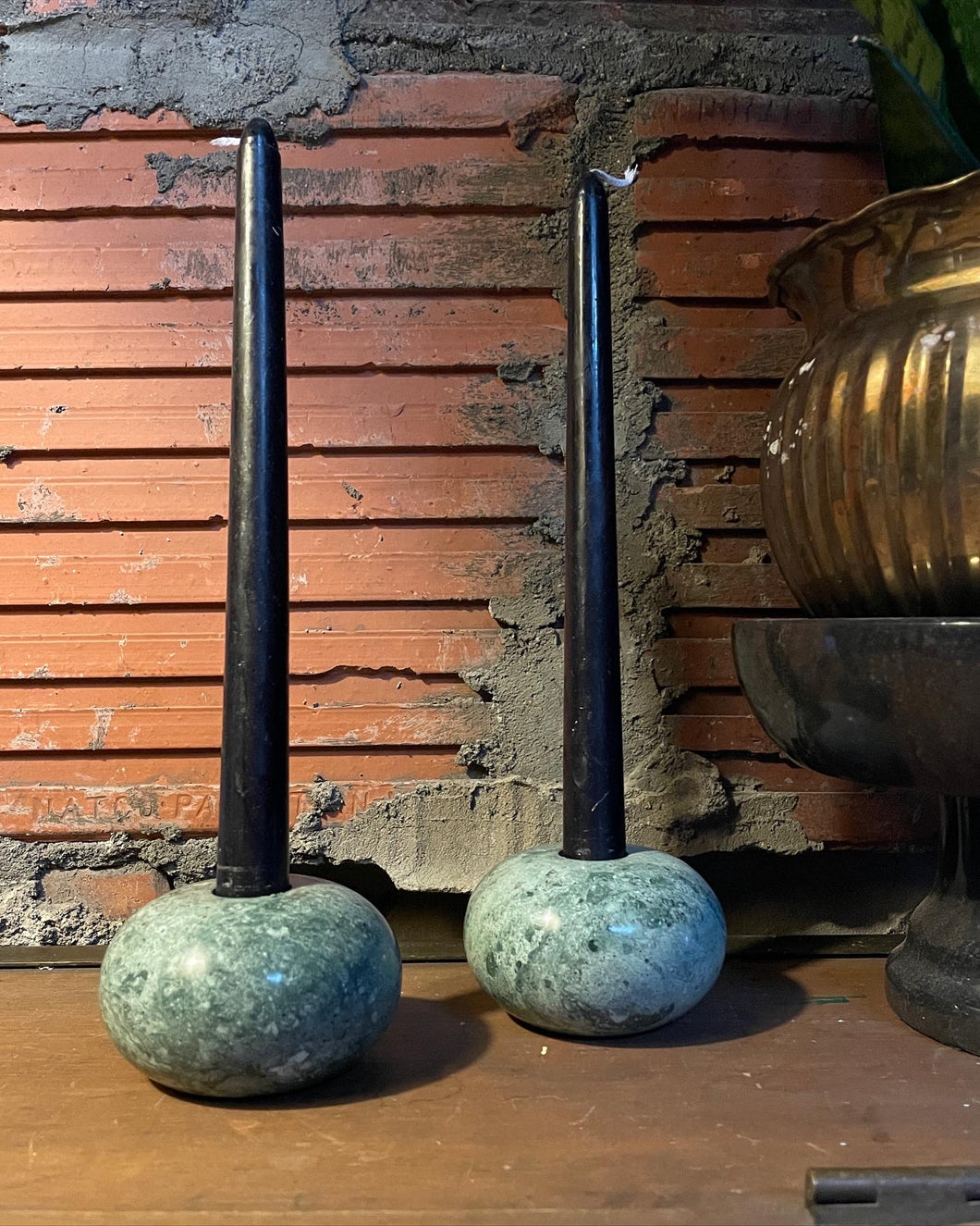 Polished Stone Candle Holder Set (2)