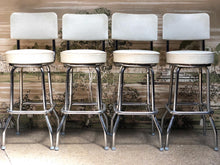 Load image into Gallery viewer, White Vinyl / Gold and Silver Flecked Bar Stool Set (4)
