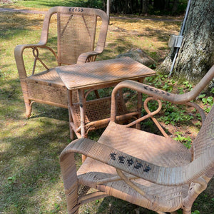 Mid-Century Wicker Chair and Table Set
