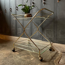 Load image into Gallery viewer, Two-Tier Gold Bar Cart on Casters
