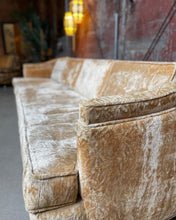 Load image into Gallery viewer, Mid-Century Gold Crushed Velvet Couch on Casters
