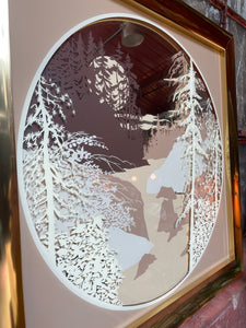 Huge Mountain Stream Silkscreen Mirror in Brass