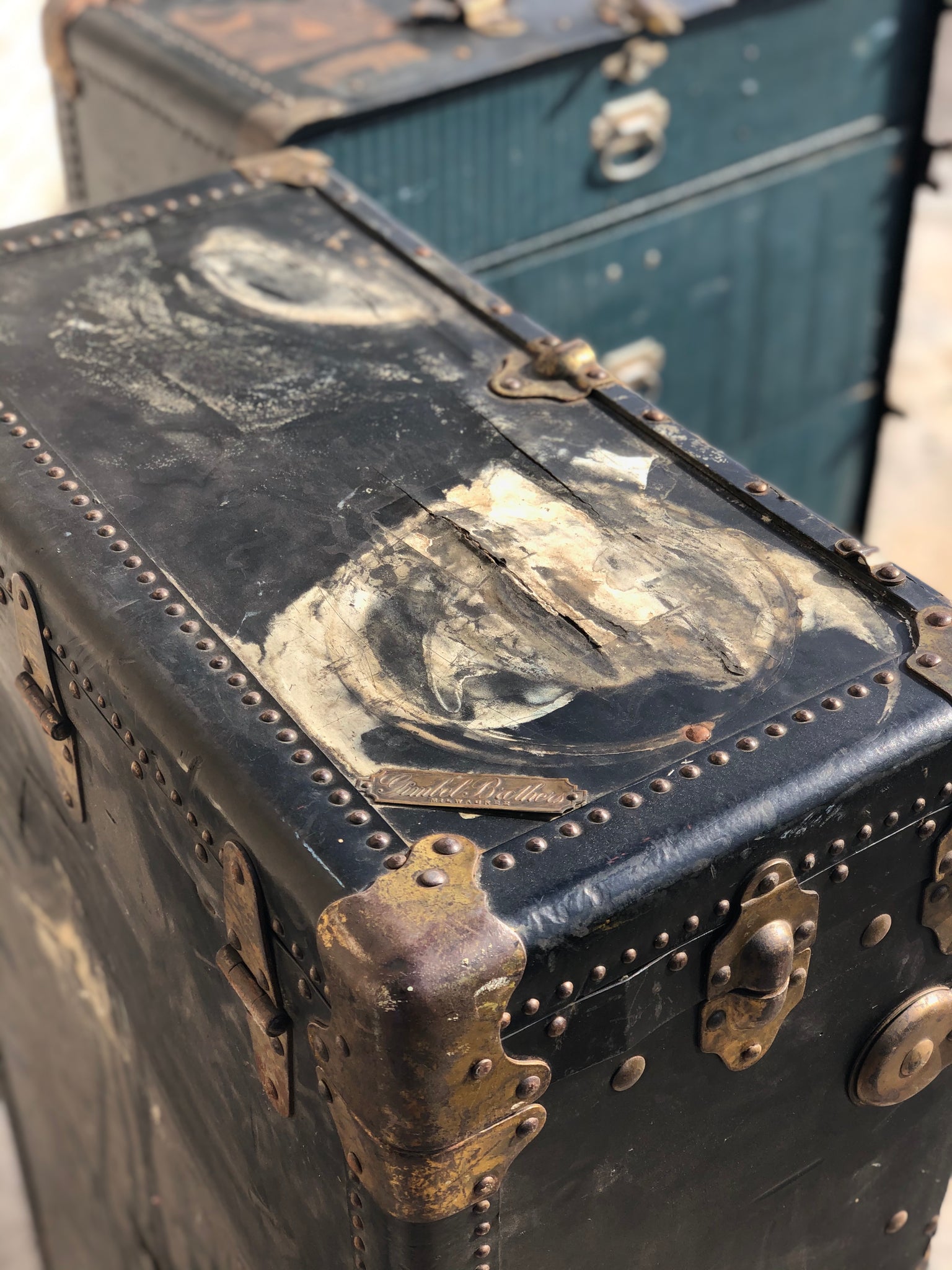 Antique Gimbel Brothers Upright travel steamer trunk