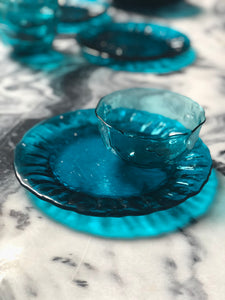 Turquoise-Blue Depression Glass, Set of 16.
