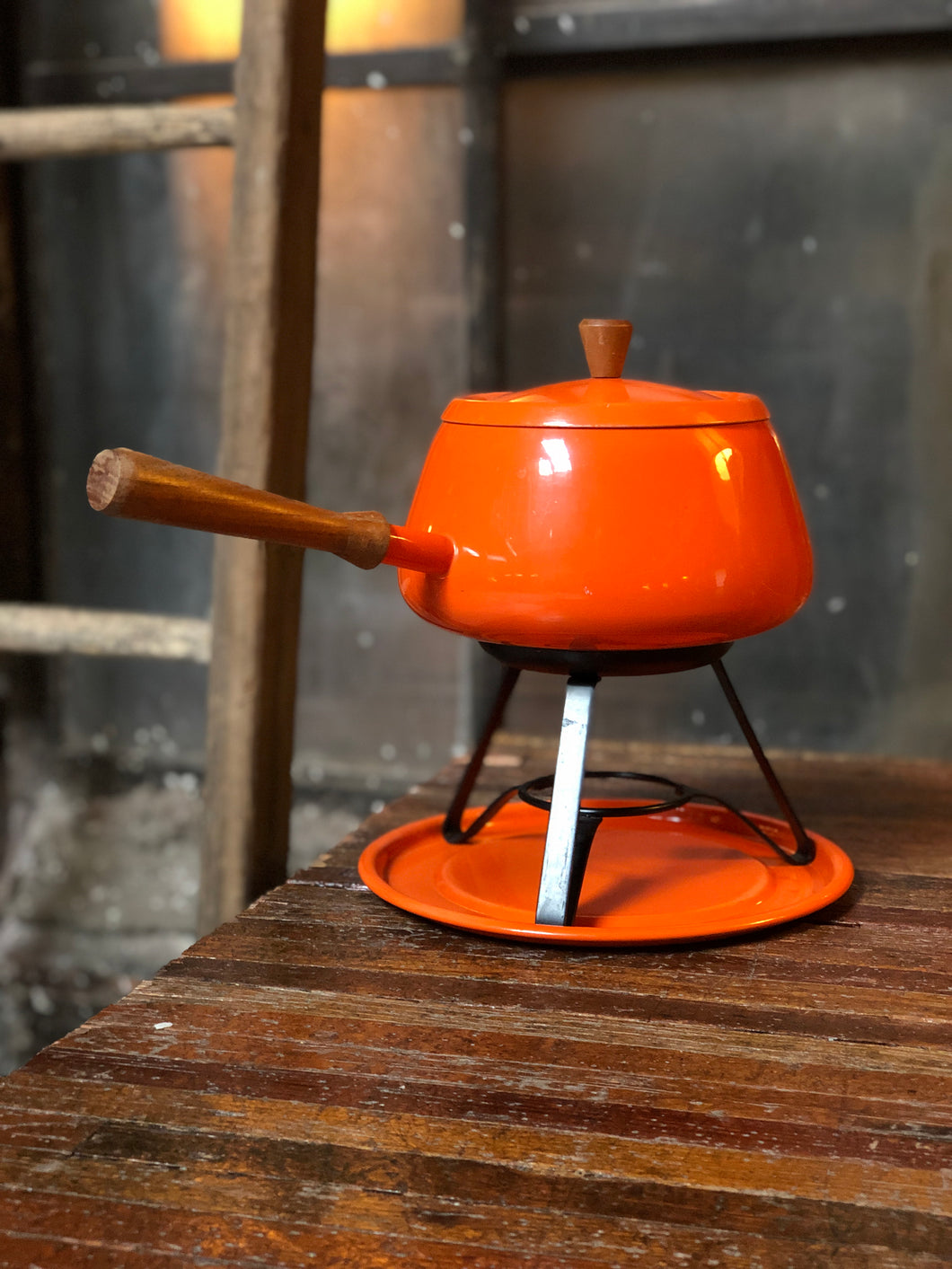Orange Mid-Century Fondue Pot Set