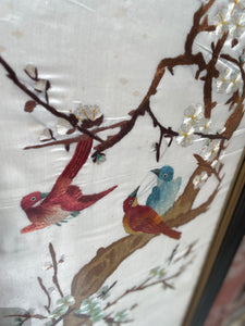 Framed Embroidered Silk Oriental Panel