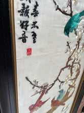 Load image into Gallery viewer, Framed Embroidered Silk Oriental Panel
