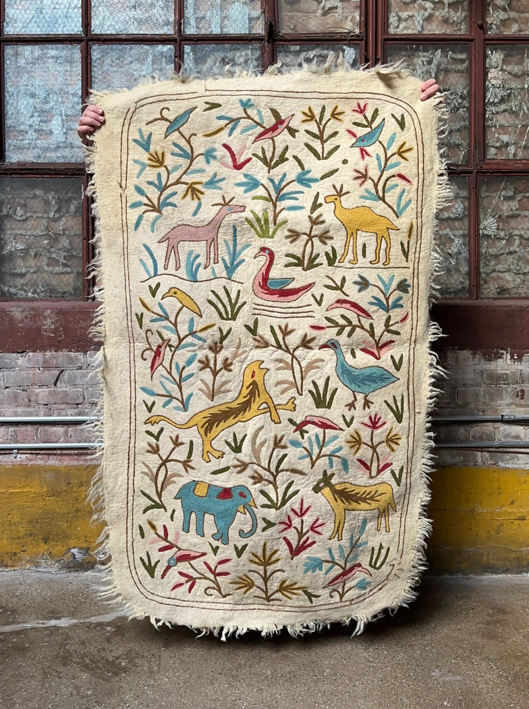 Boiled Alpaca Wool Tapestry / Area Rug Folk Art