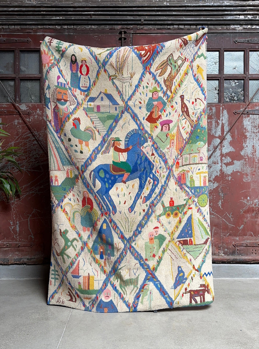 Antique Looped Folk Art Area Rug – Dandy