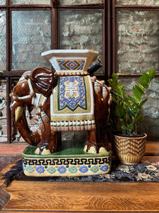 Ceramic Chinoiserie Lucky Elephant Plant Stand