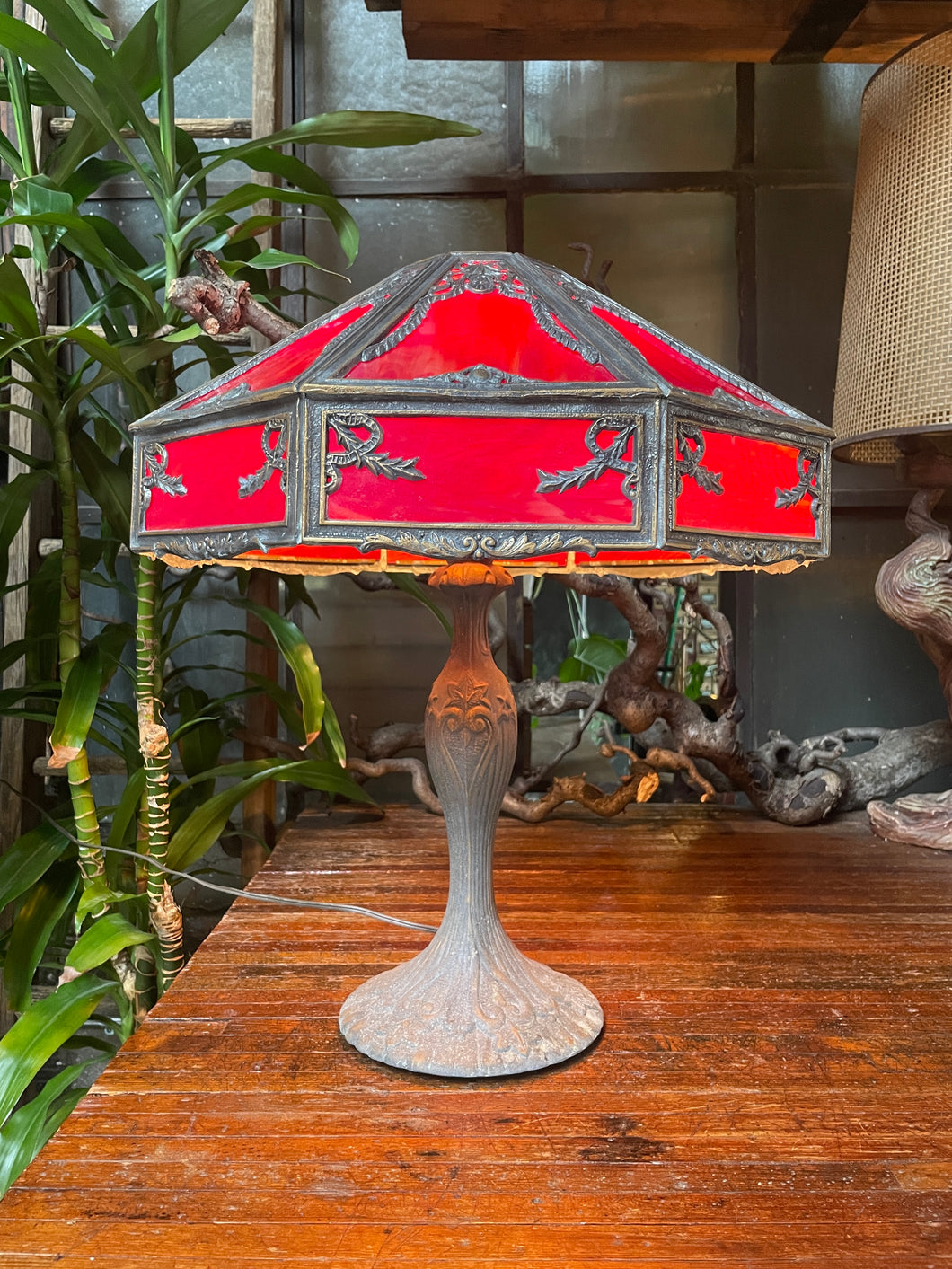 Ornate Red Slag Lamp