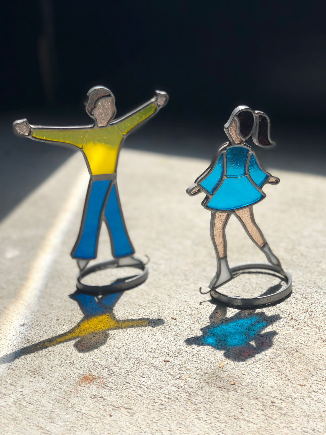Stained Glass Ice Skating Figurines