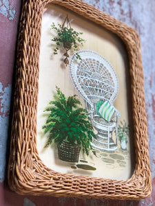 Faux-Wicker Framed Peacock Chair Print