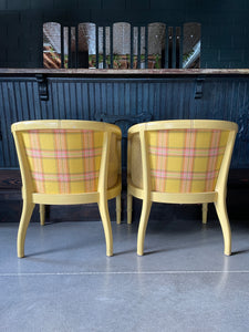 Bamboo-Style Plaid and Cane Chair Set (2)