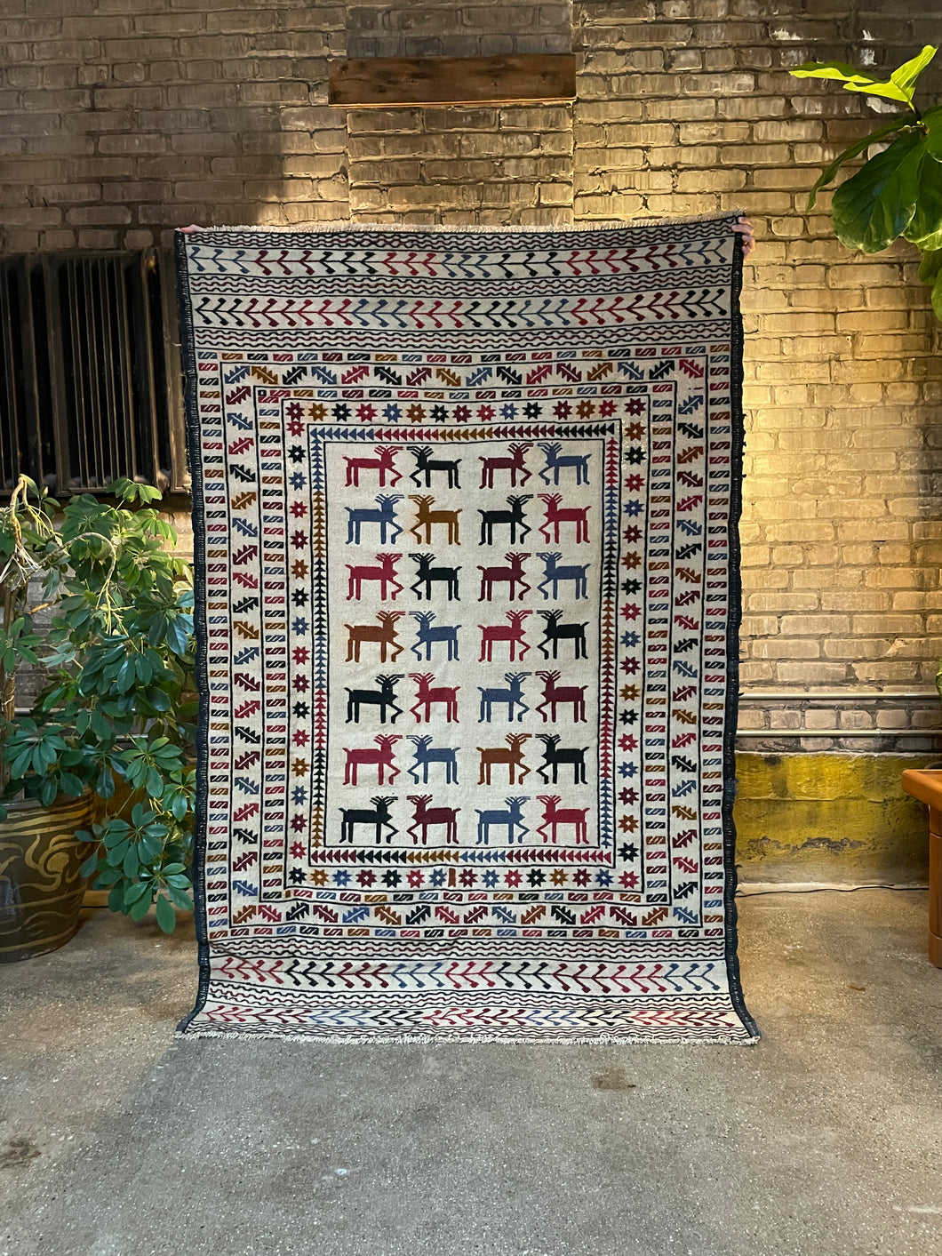 Hunting Pictorial Balouch Kilim Area Rug
